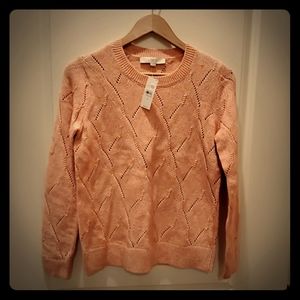 NWT Loft Abstract Pointelle Sweater Cherry Pink